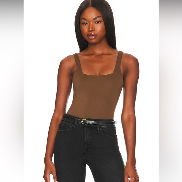 Zara fitted stretching bodysuit square neckline,brown, designer - Picture 5 of 12